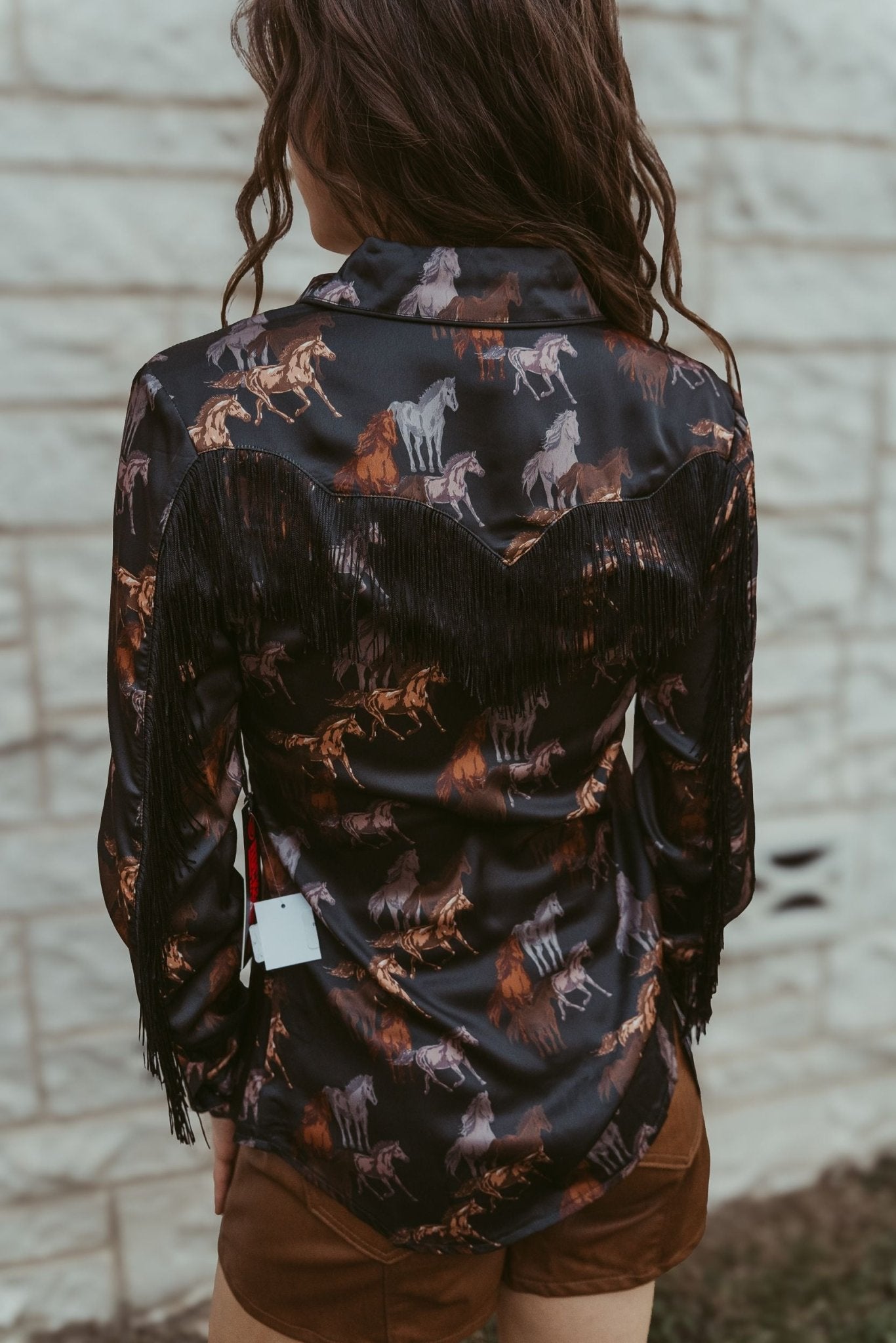 Black Horse Print Satin Snap BWN2S05430 - Southern Soule Designs