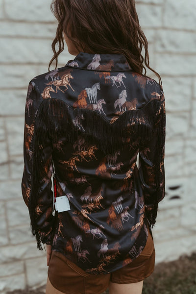 Black Horse Print Satin Snap BWN2S05430 - Southern Soule Designs