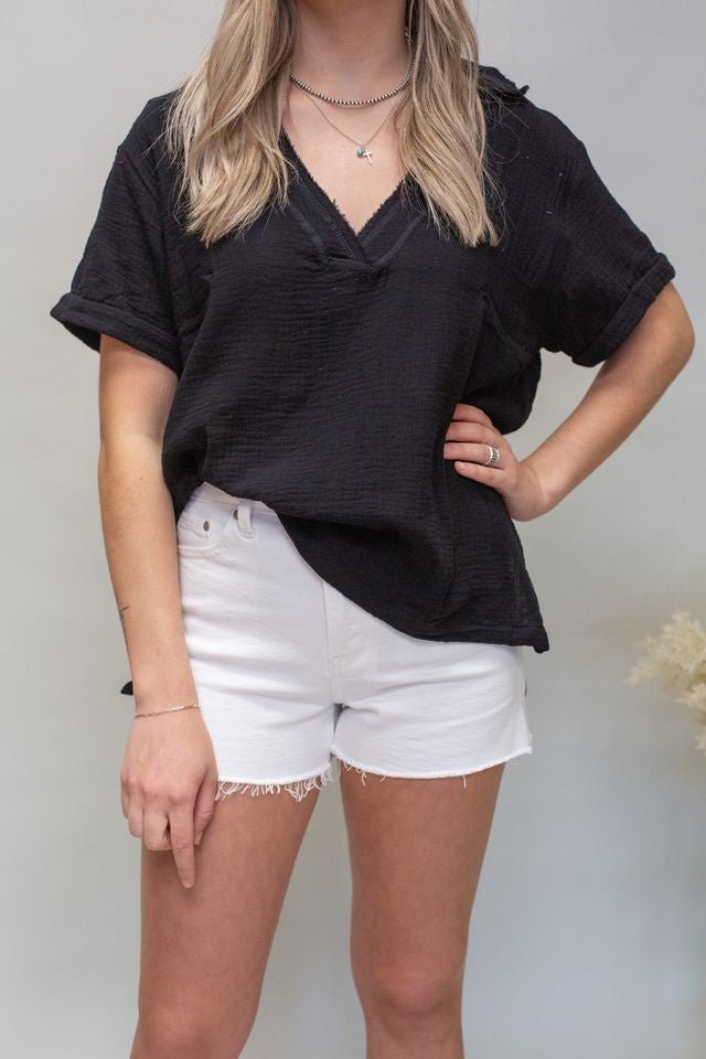 Black Jamy Collared SS Top - Southern Soule Designs