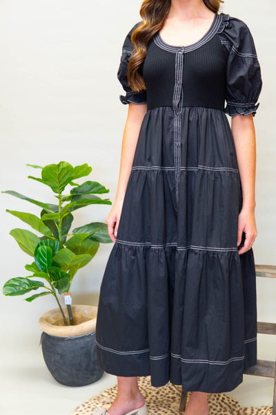Black Kora Midi Dress - Southern Soule Designs