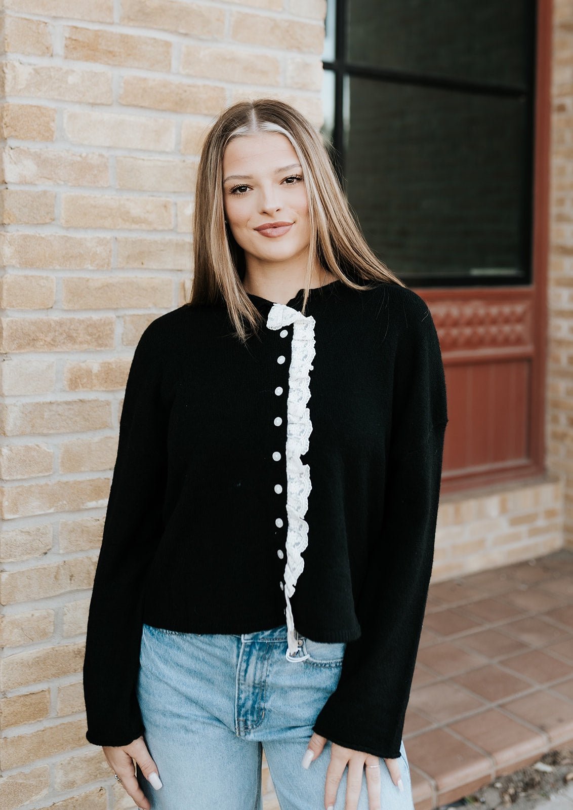 Black Lace Trim Cardigan J5246 - Southern Soule Designs