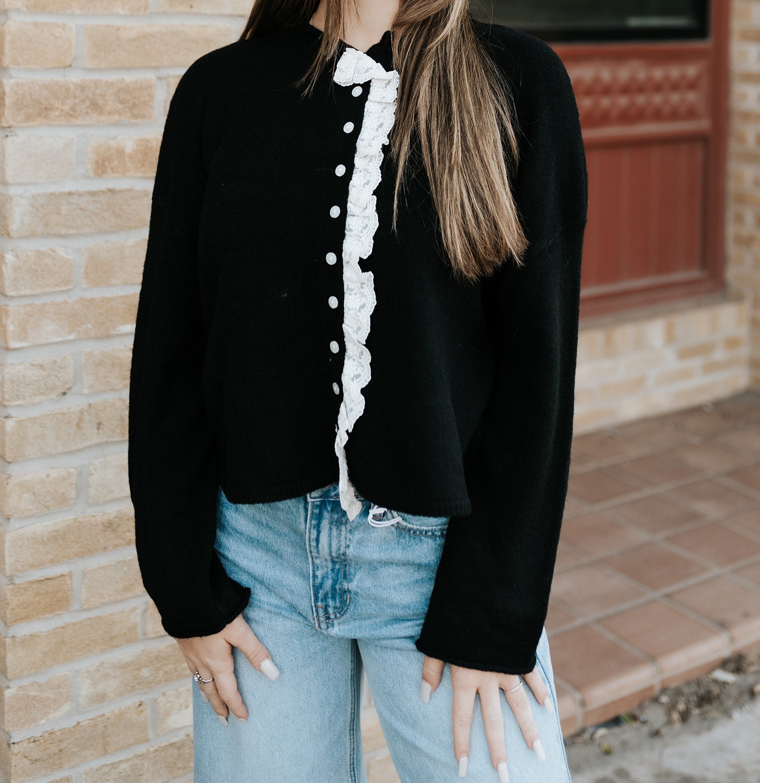 Black Lace Trim Cardigan J5246 - Southern Soule Designs