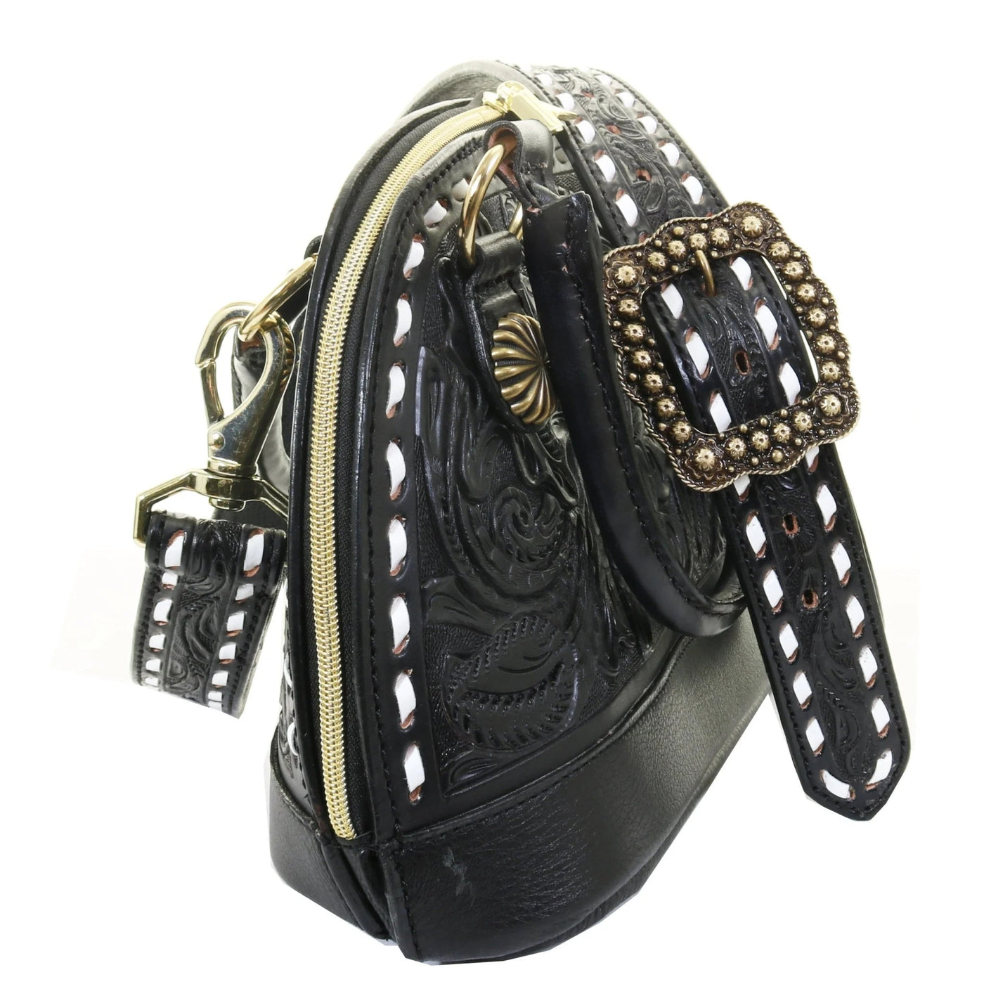 Black Leather Dome Satchel DS02 - Southern Soule Designs