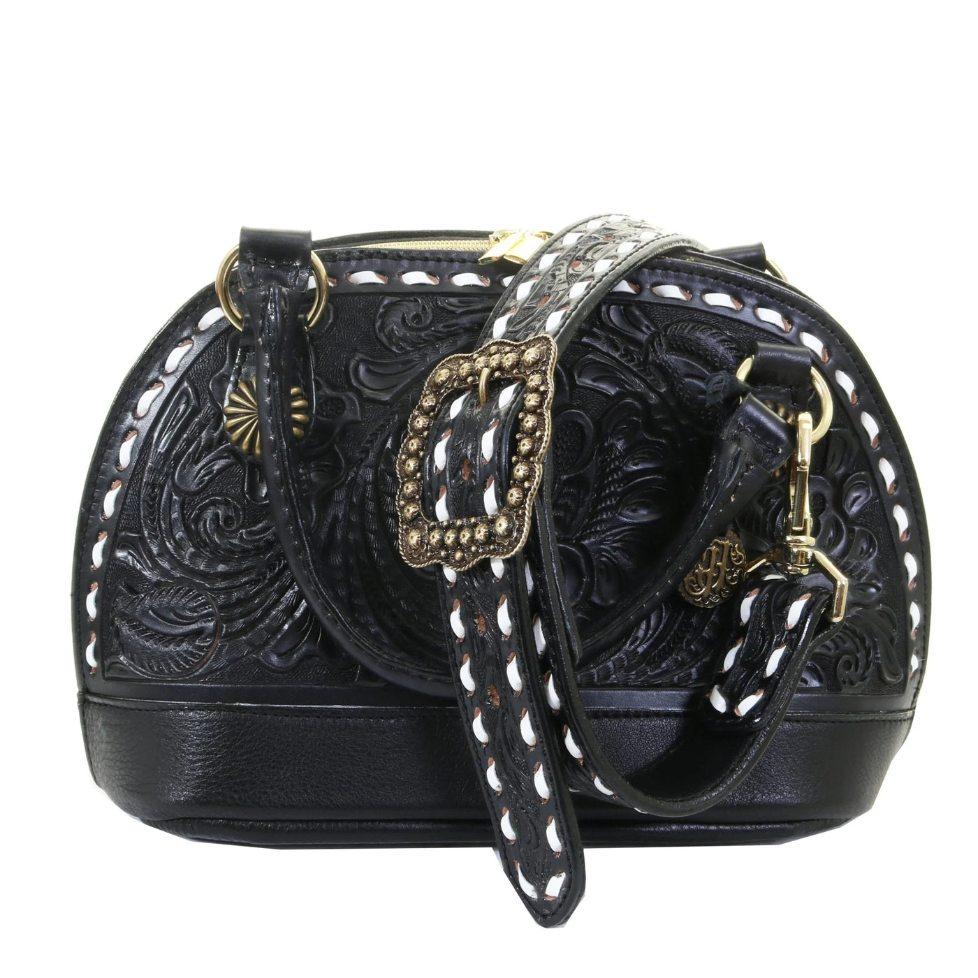 Black Leather Dome Satchel DS02 - Southern Soule Designs