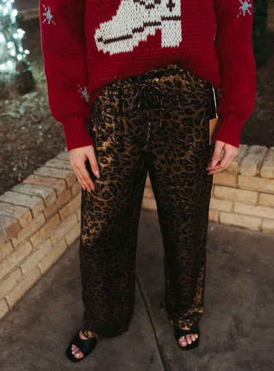 Black Leopard Metalic Drawstring Pants BRP3275 - 1 - Southern Soule Designs
