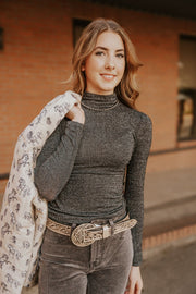 Black Lurex Turtleneck Top BW22T04478 - Southern Soule Designs