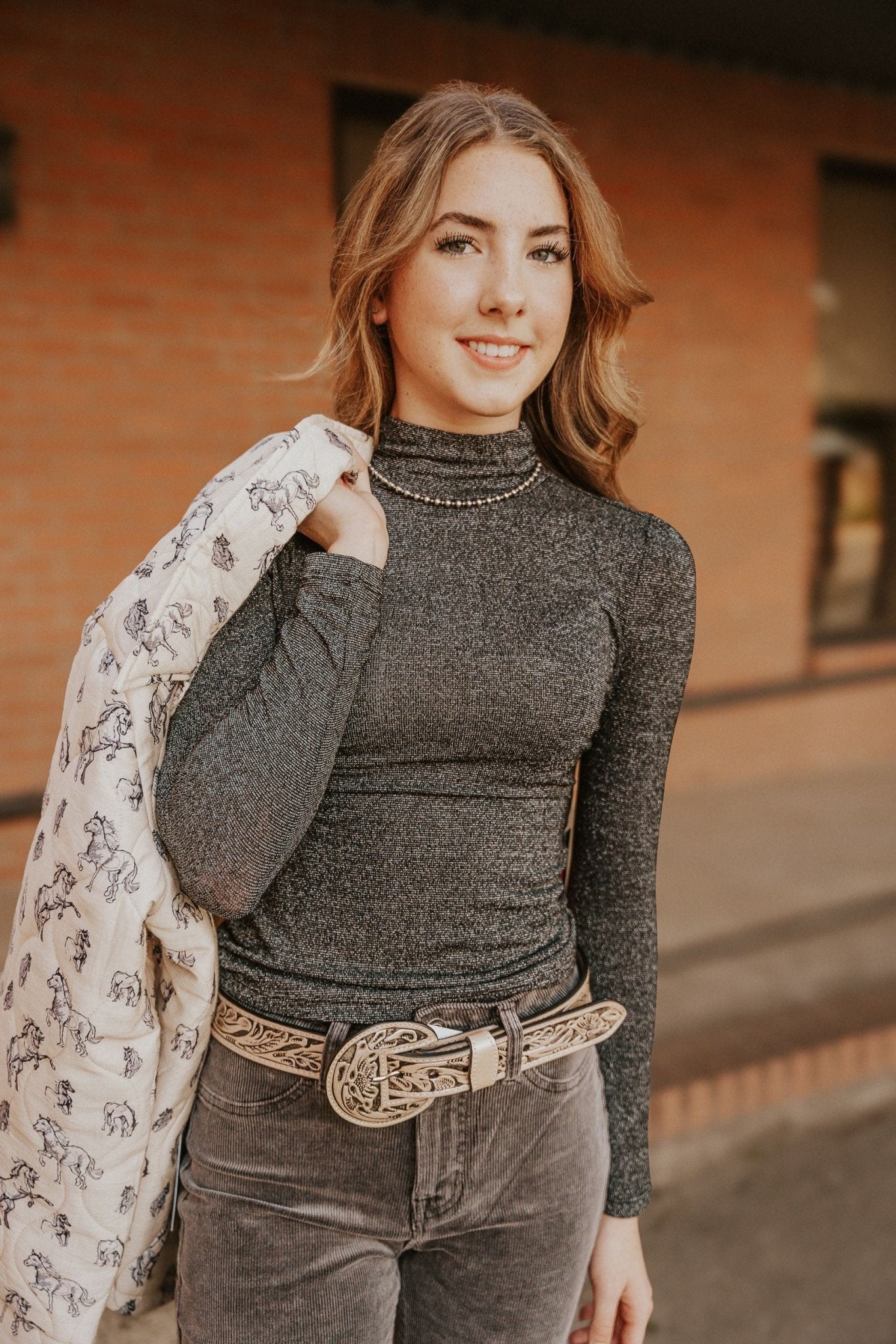 Black Lurex Turtleneck Top BW22T04478 - Southern Soule Designs