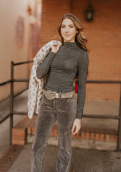 Black Lurex Turtleneck Top BW22T04478 - Southern Soule Designs