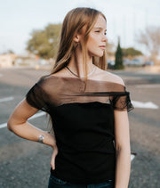 Black Mesh & Ponti Mix Drape Top MT20334 - Southern Soule Designs