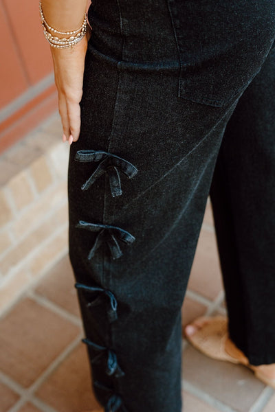 Black Mid - Rise Jeans with bows P25214 - Southern Soule Designs