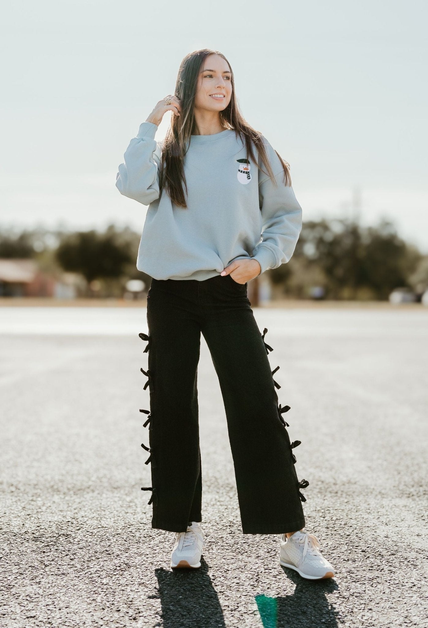 Black Mid - Rise Jeans with bows P25214 - Southern Soule Designs