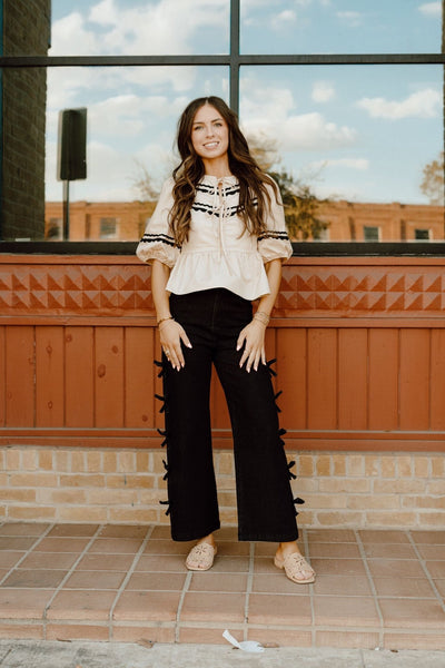 Black Mid - Rise Jeans with bows P25214 - Southern Soule Designs