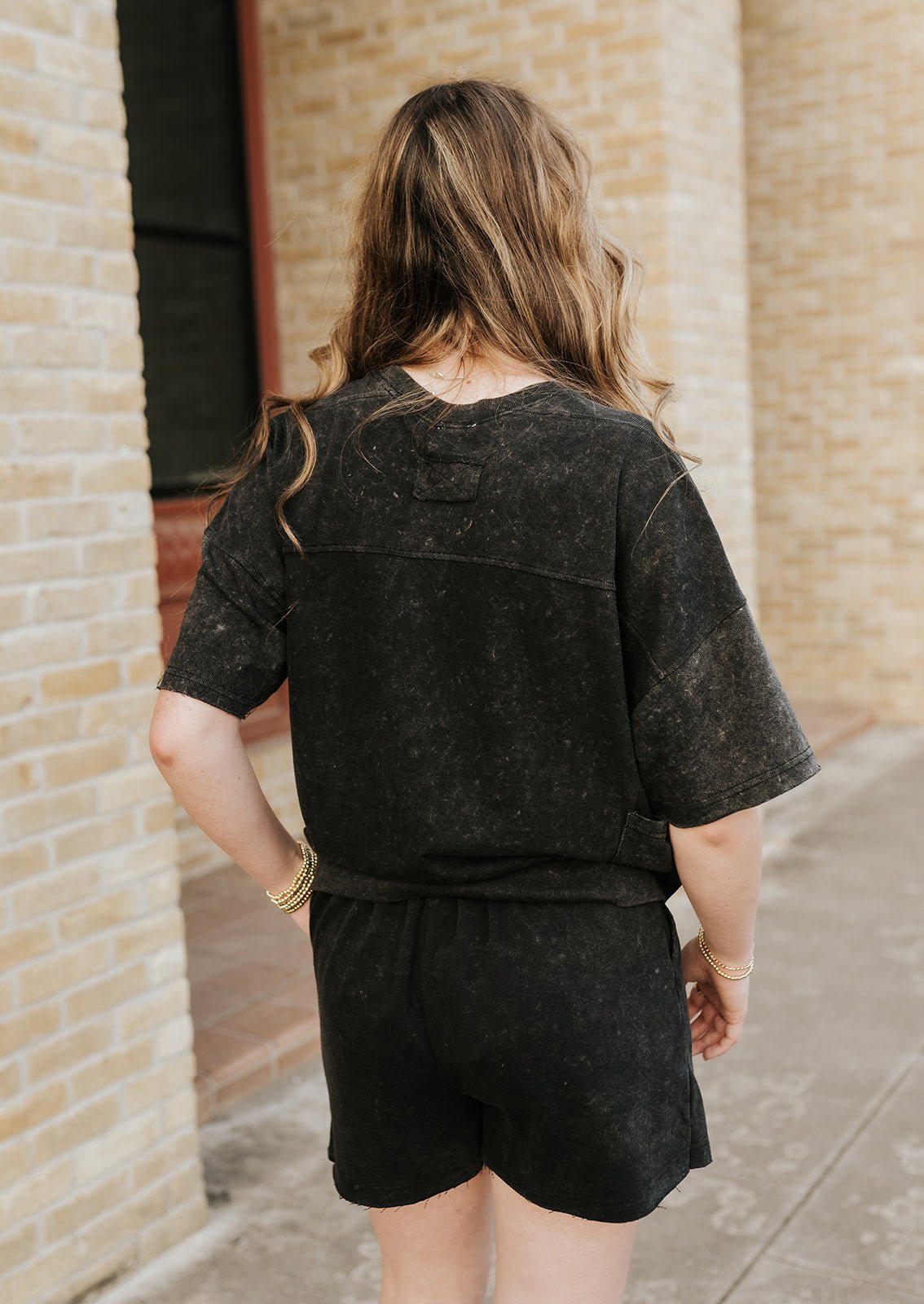 Black Mineral Washed Knit Top & Shorts - Southern Soule Designs