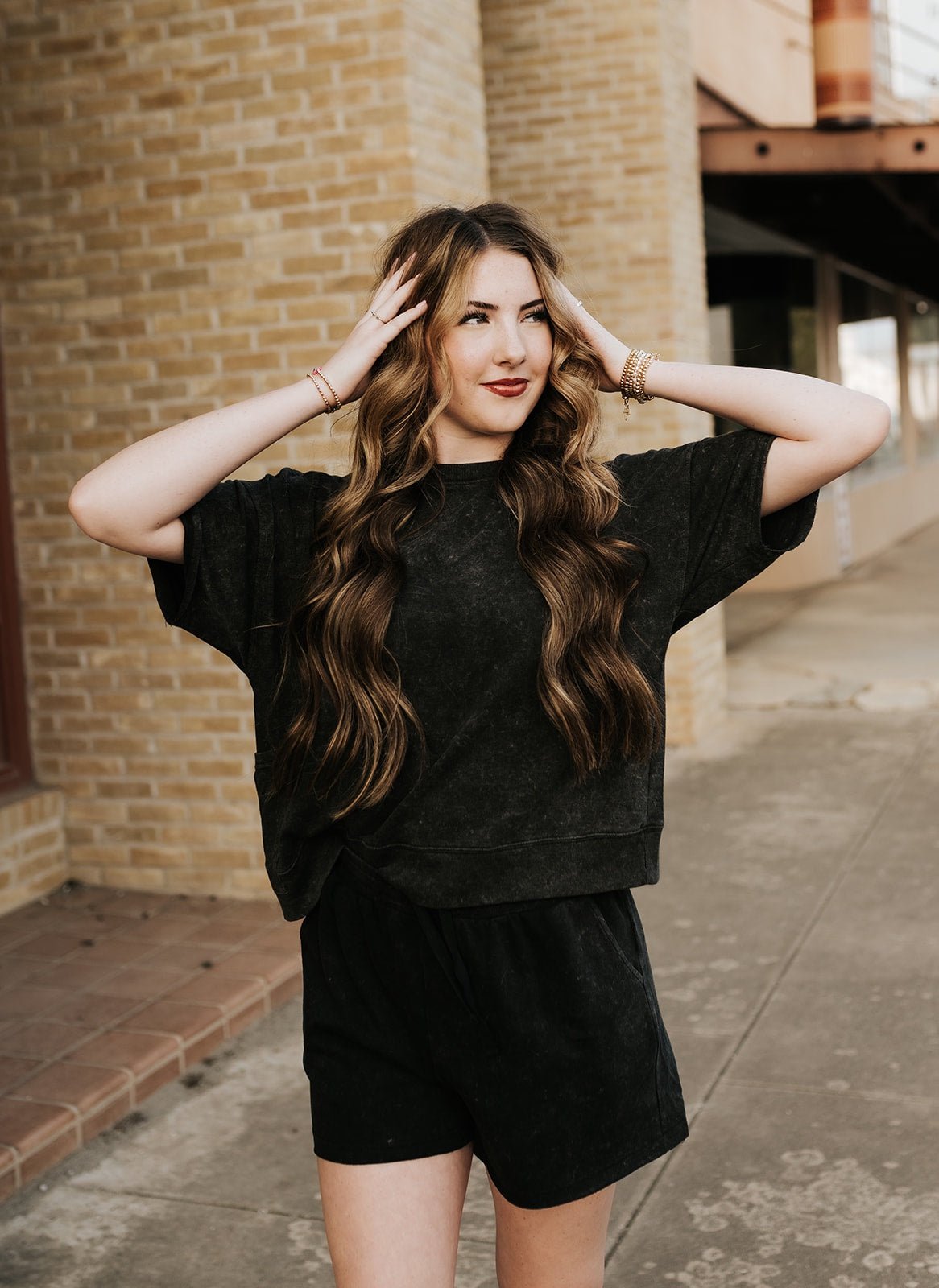 Black Mineral Washed Knit Top & Shorts - Southern Soule Designs