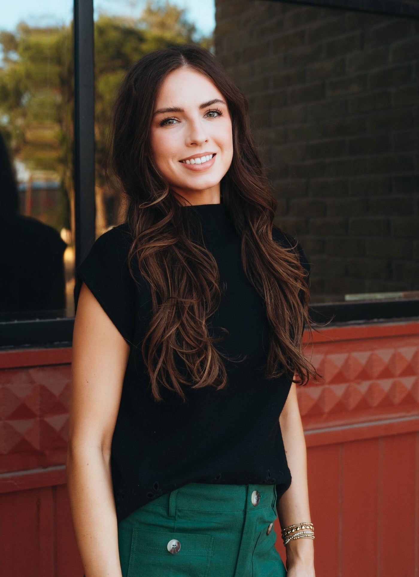 Black Mock Neck Sweater w/Laser Cut Scallop Detail T24746 - Southern Soule Designs