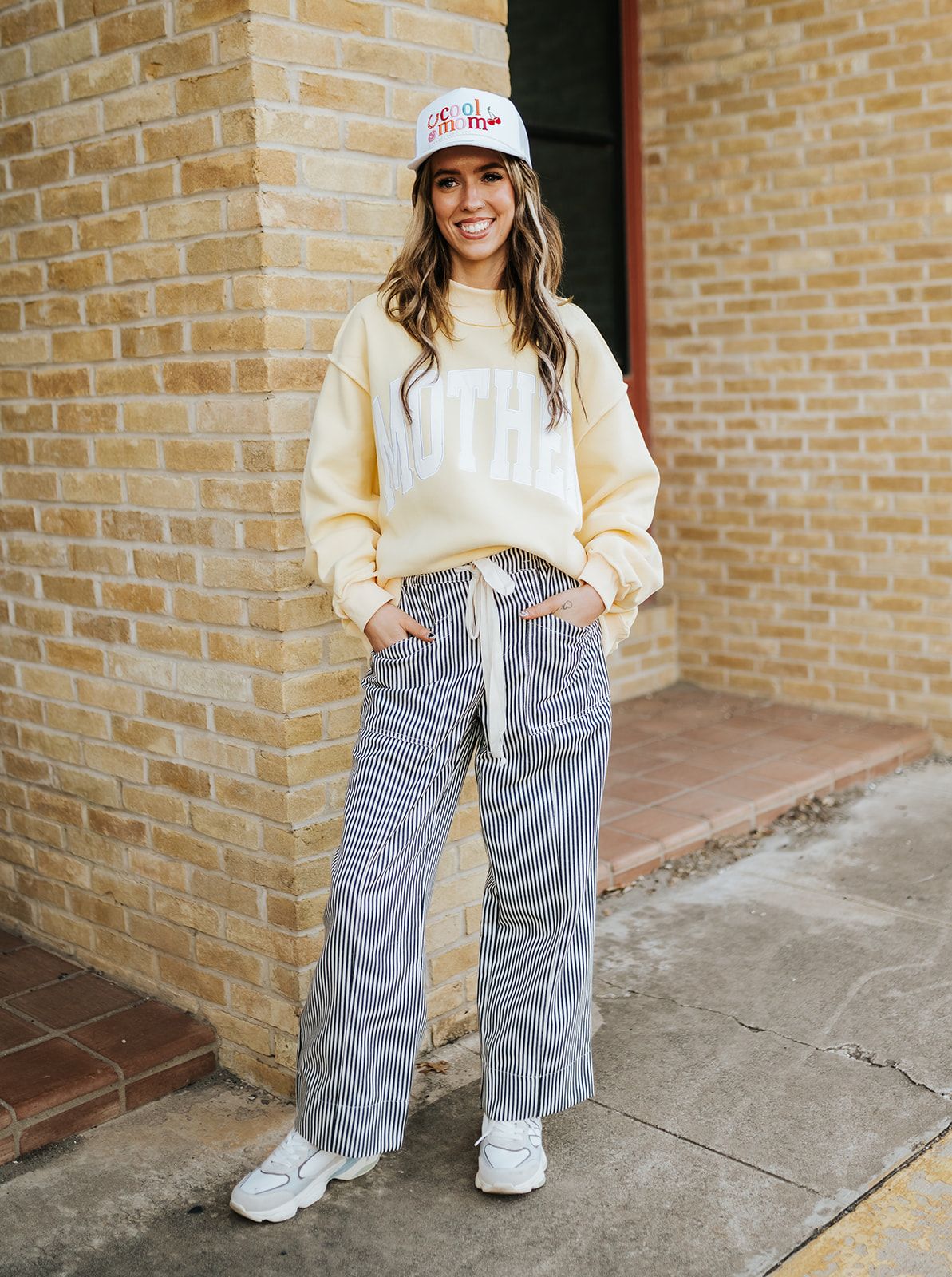 Black Off White Striped Wide Leg Pants MP4461 - Southern Soule Designs