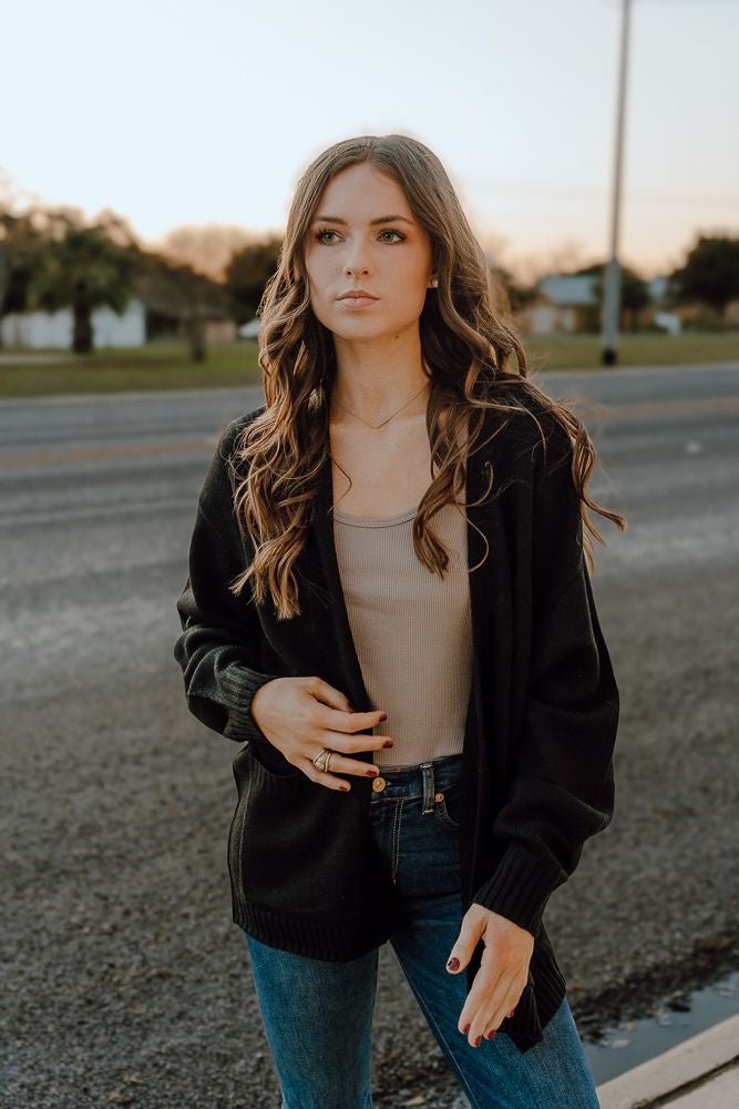 Black Oversized Cardigan DZ24F830 - Southern Soule Designs