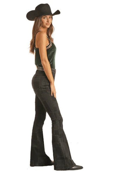Black Patched High Rise Flares - Southern Soule Designs