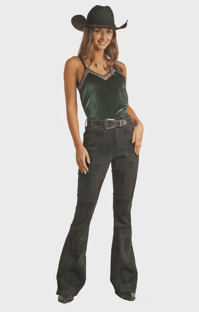 Black Patched High Rise Flares - Southern Soule Designs