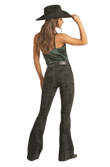 Black Patched High Rise Flares - Southern Soule Designs