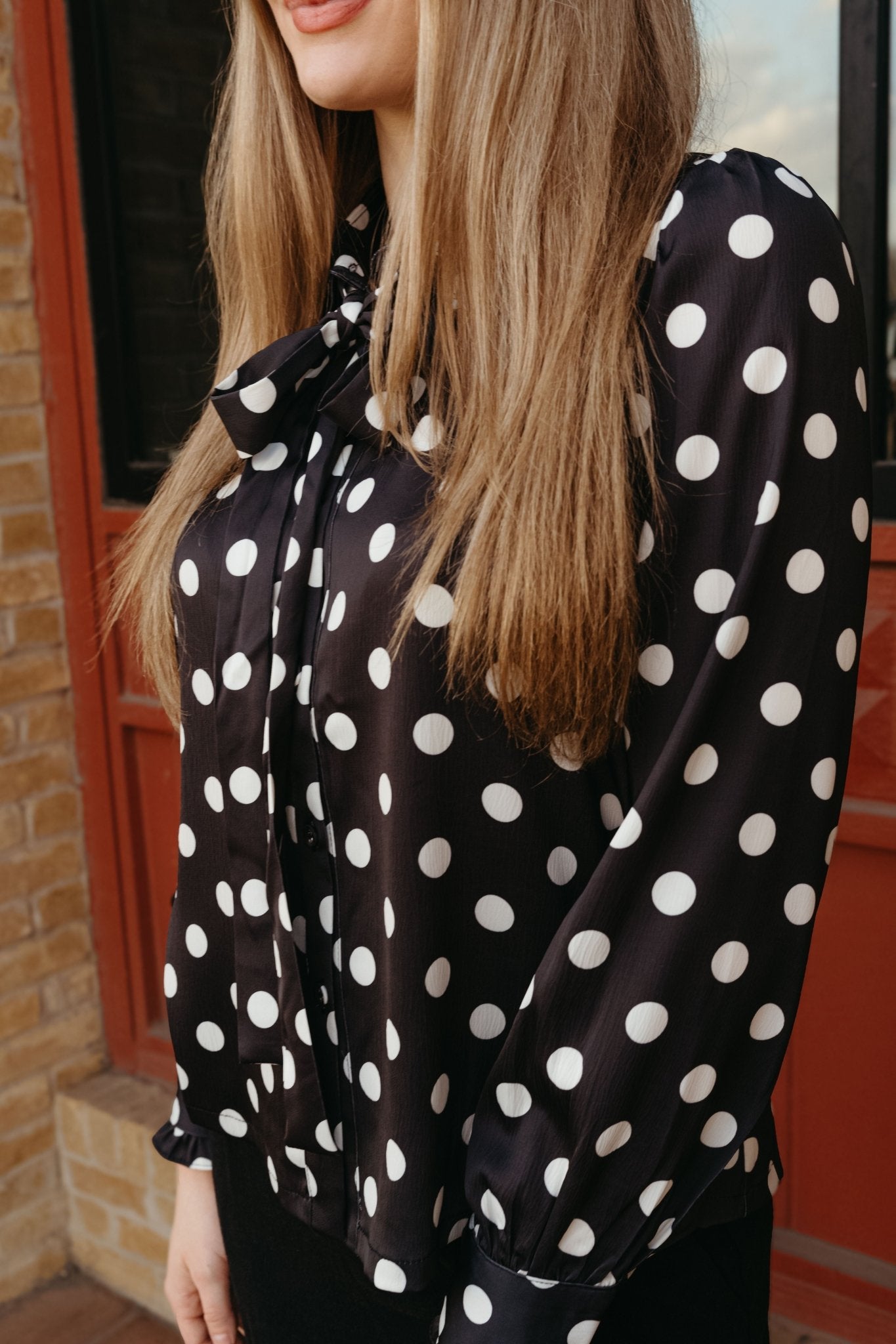 Black Polka dot Button Down Shirt With Bow Tie CT9129 - Southern Soule Designs