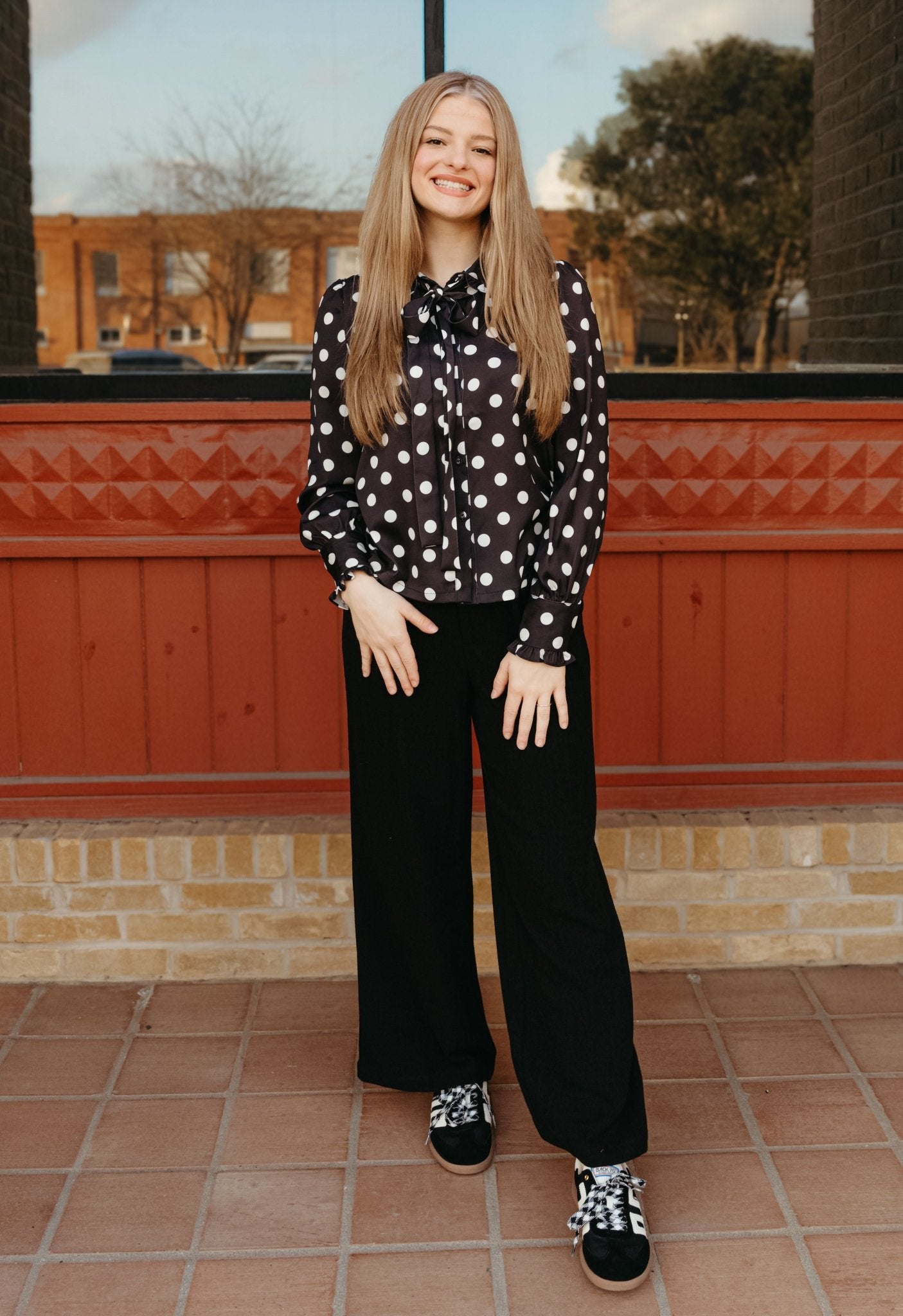 Black Polka dot Button Down Shirt With Bow Tie CT9129 - Southern Soule Designs