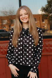 Black Polka dot Button Down Shirt With Bow Tie CT9129 - Southern Soule Designs