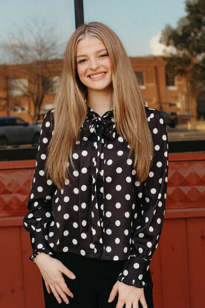 Black Polka dot Button Down Shirt With Bow Tie CT9129 - Southern Soule Designs