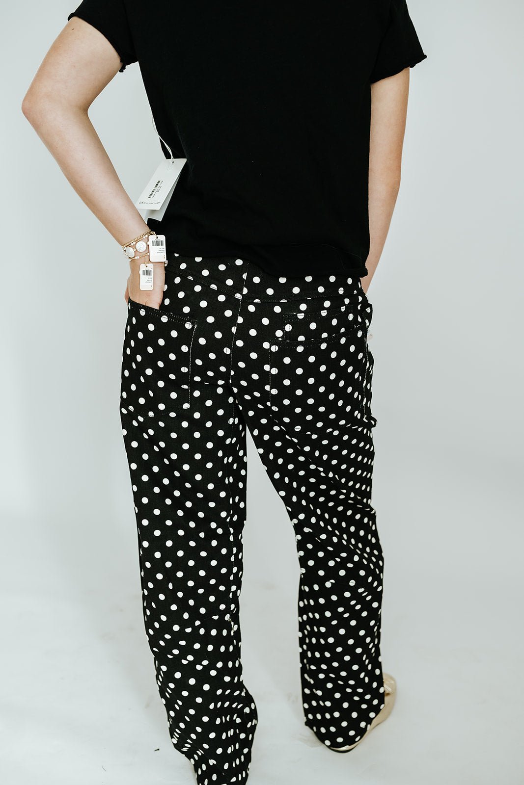 Black Polka Dots String Barrel Pants P10298LL - Southern Soule Designs