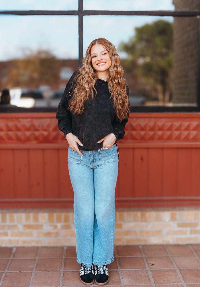 Black Pullover with Studs BW91T05265 - Southern Soule Designs