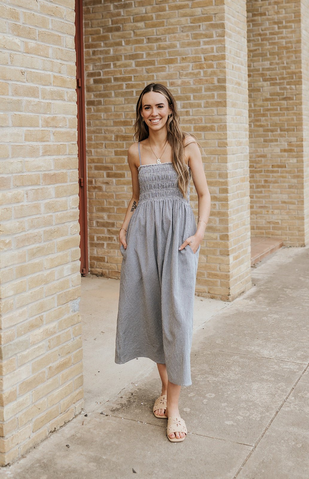 Black Seersucker Smock Top Maxi Dress SS50131