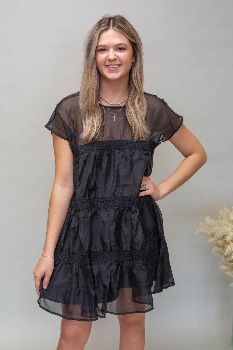 Black Sheer Tiered Mini Dress - Southern Soule Designs