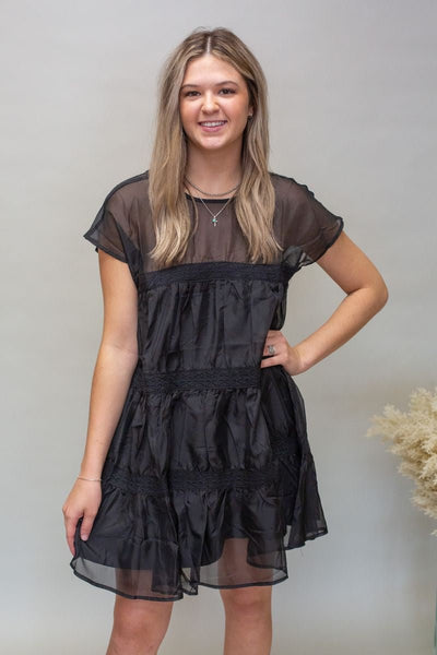 Black Sheer Tiered Mini Dress - Southern Soule Designs