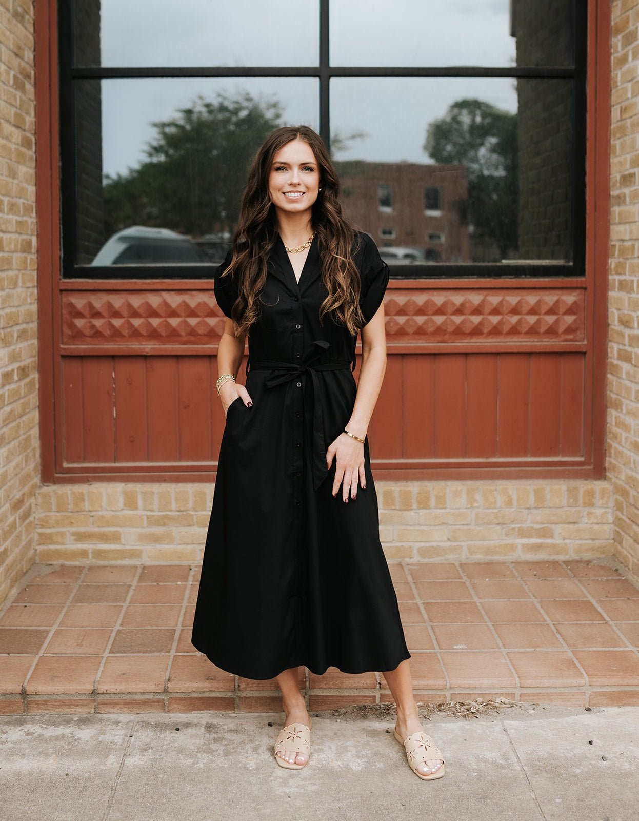 Black Short Sleeve Midi Dress PL50104 - Southern Soule Designs
