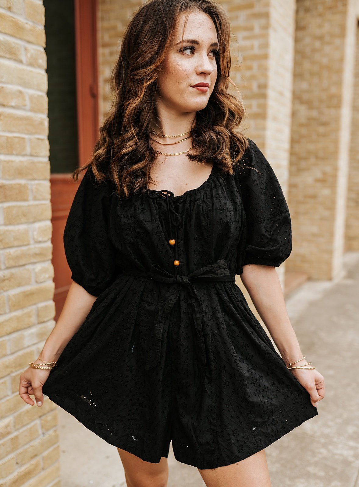 Black Short Sleeve Romper EL7348 - Southern Soule Designs