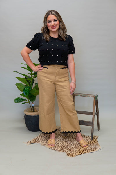 Black Short Sleeve Sweater w/ Pearls ILT3051 - Southern Soule Designs