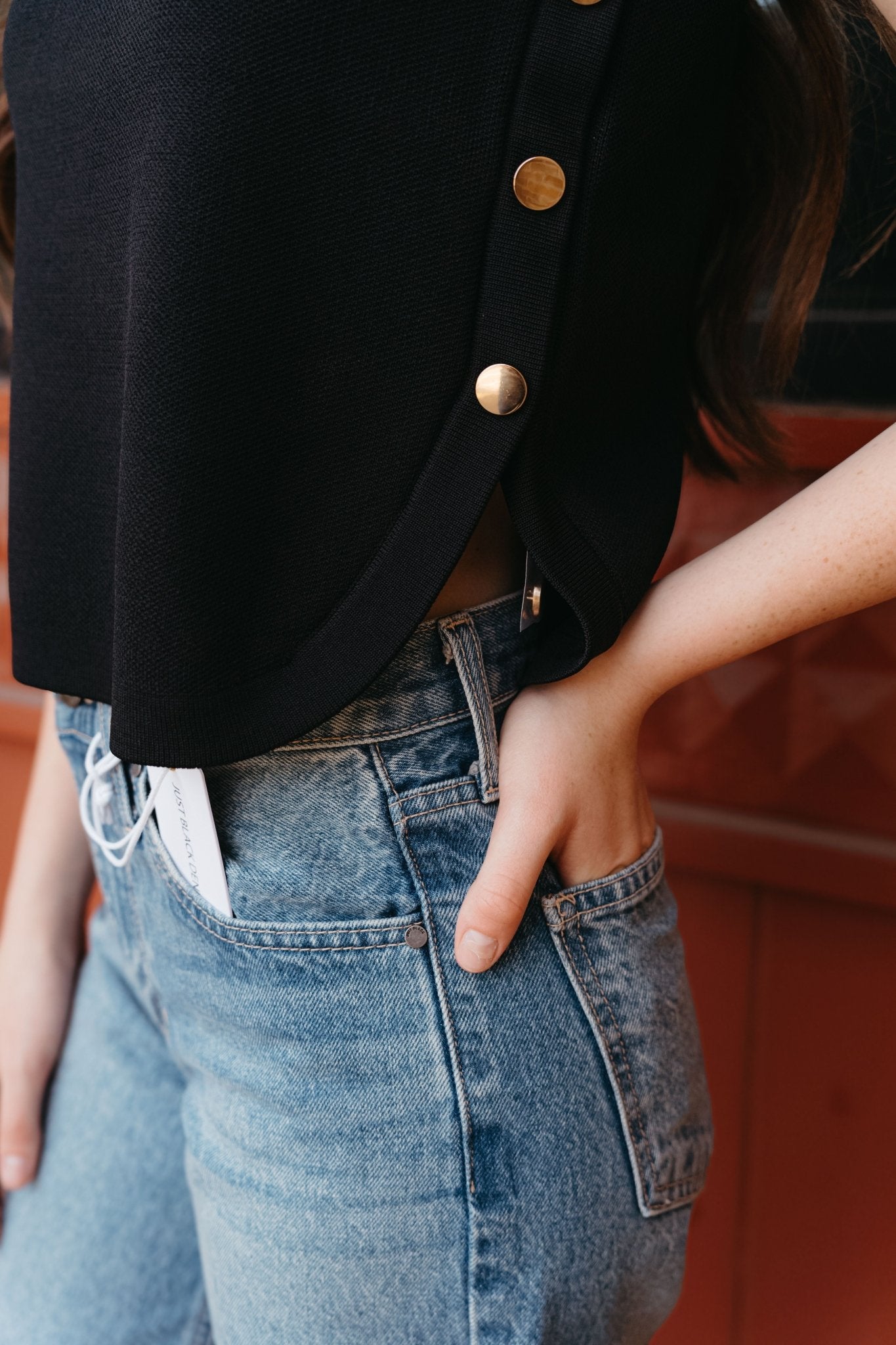 Black Sleeveless Sweater w/ Gold Buttons T25666 - Southern Soule Designs