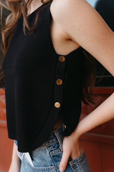 Black Sleeveless Sweater w/ Gold Buttons T25666 - Southern Soule Designs
