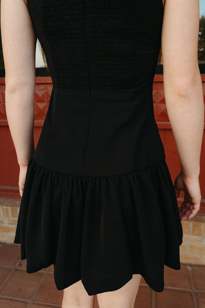 Black Square Neckline Bubble Hem Fitted Dress CD04349 - Southern Soule Designs