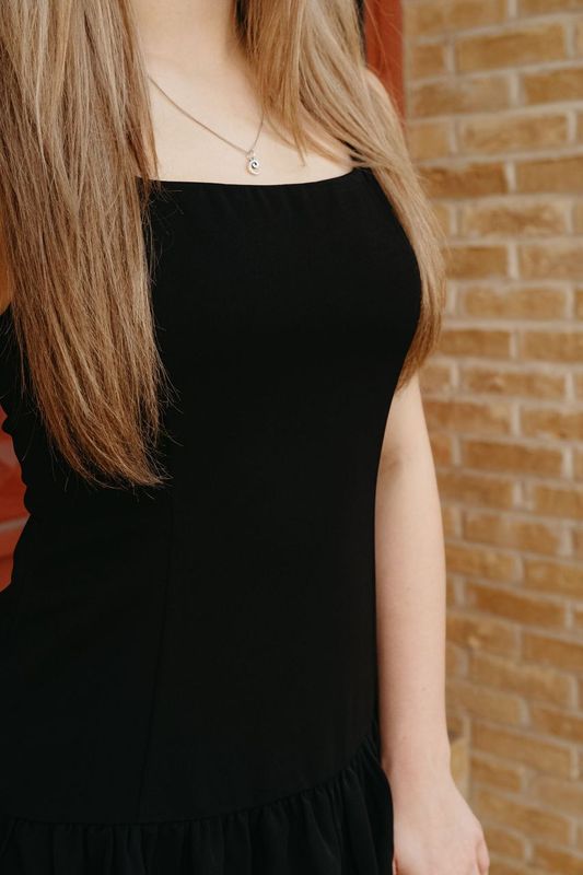 Black Square Neckline Bubble Hem Fitted Dress CD04349 - Southern Soule Designs