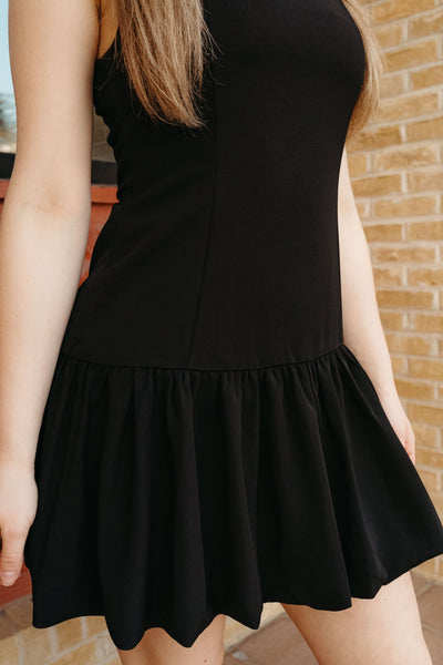 Black Square Neckline Bubble Hem Fitted Dress CD04349 - Southern Soule Designs