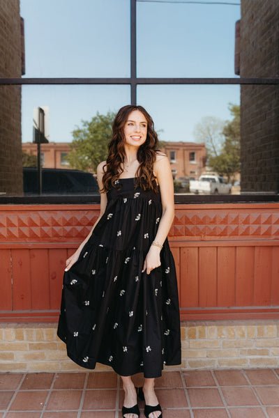 Black Square Neckline Sleeveless Midi Dress ID8854 - B - Southern Soule Designs