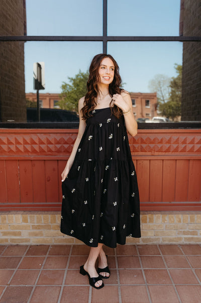 Black Square Neckline Sleeveless Midi Dress ID8854 - B - Southern Soule Designs