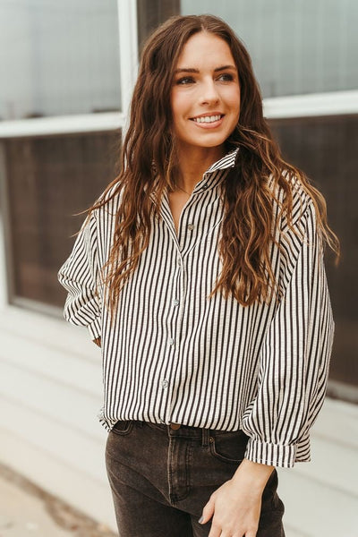 Black Striped 3/4 Sleeve Top T24501 - Southern Soule Designs