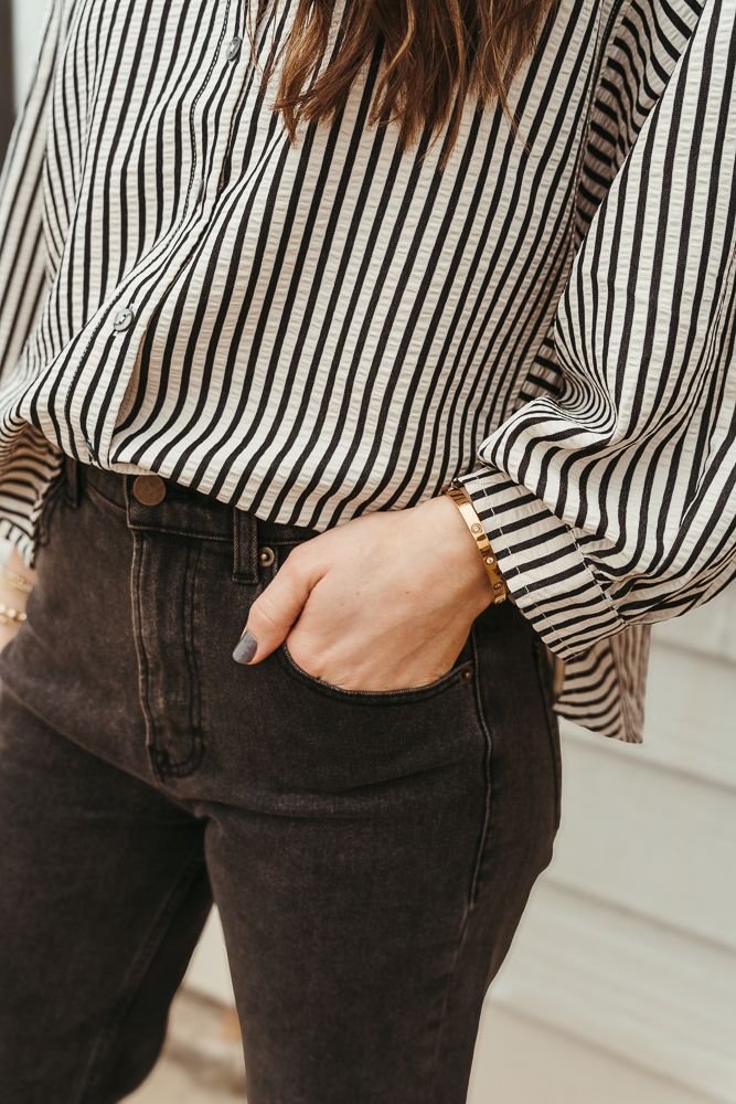 Black Striped 3/4 Sleeve Top T24501 - Southern Soule Designs