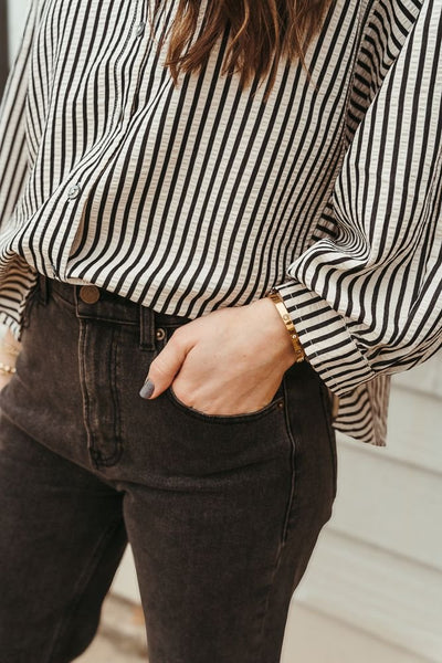 Black Striped 3/4 Sleeve Top T24501 - Southern Soule Designs