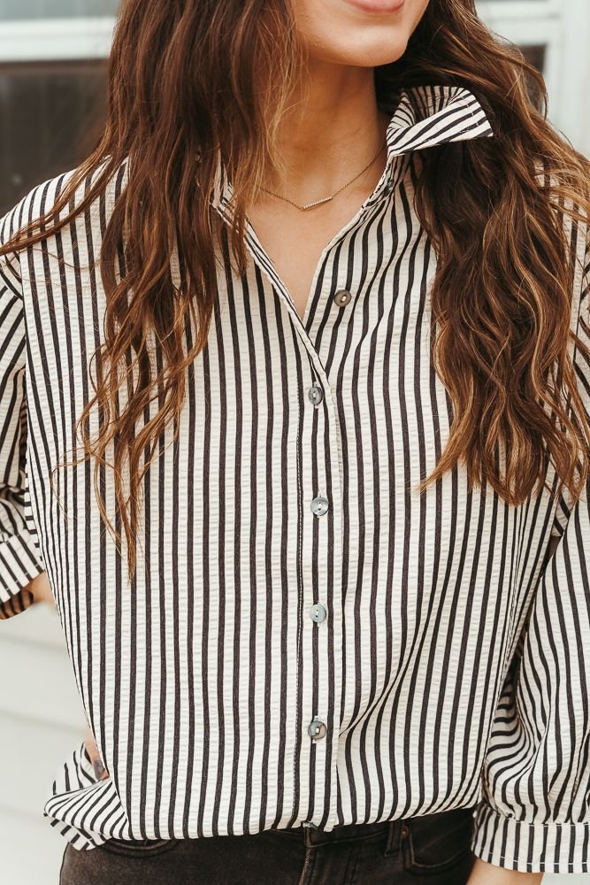 Black Striped 3/4 Sleeve Top T24501 - Southern Soule Designs