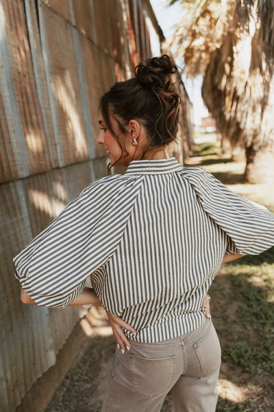 Black Striped Bubble Sleeve Button Down Top MTP3329 - Southern Soule Designs
