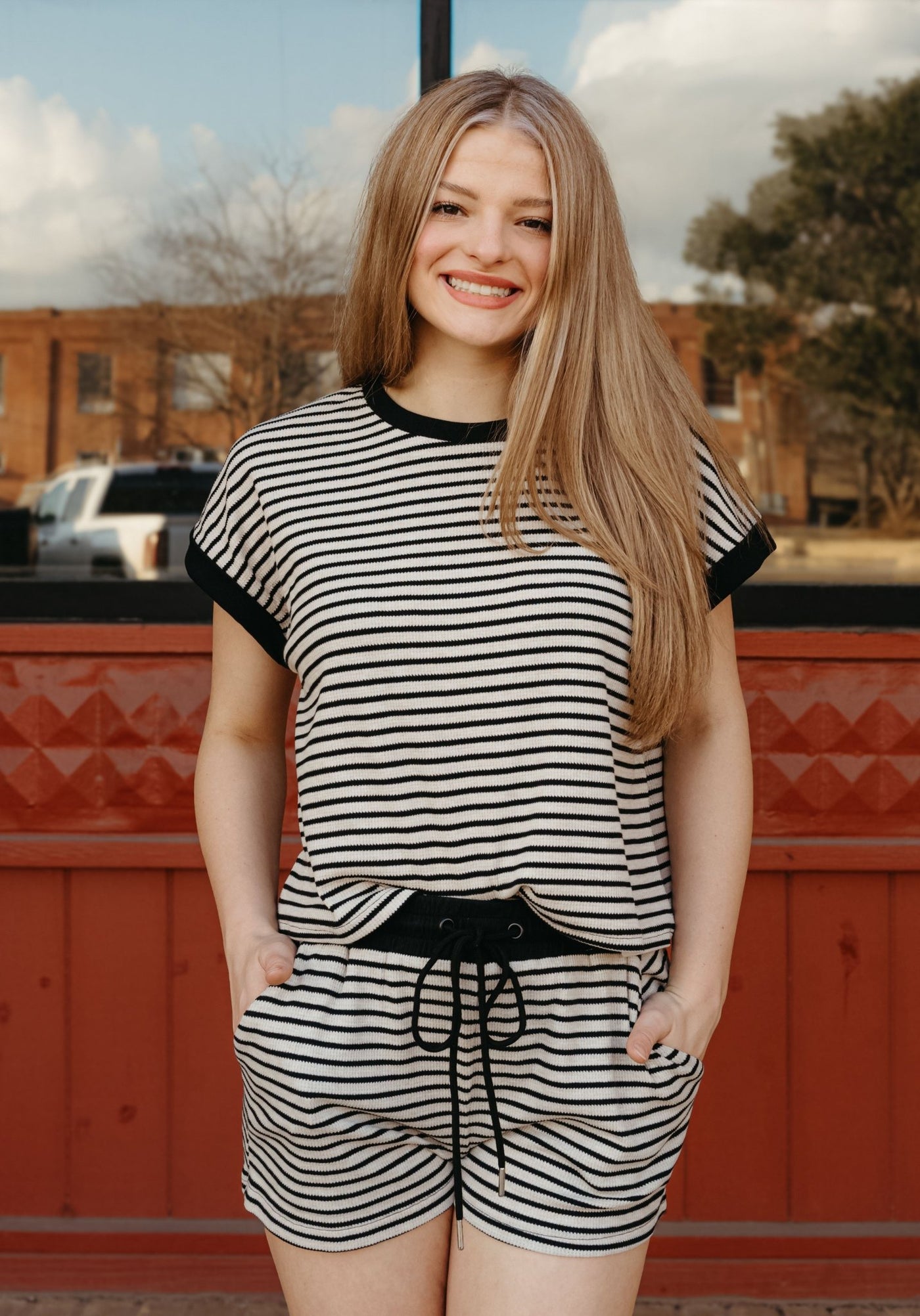Black Striped Comfy Shorts PG10790 - Southern Soule Designs