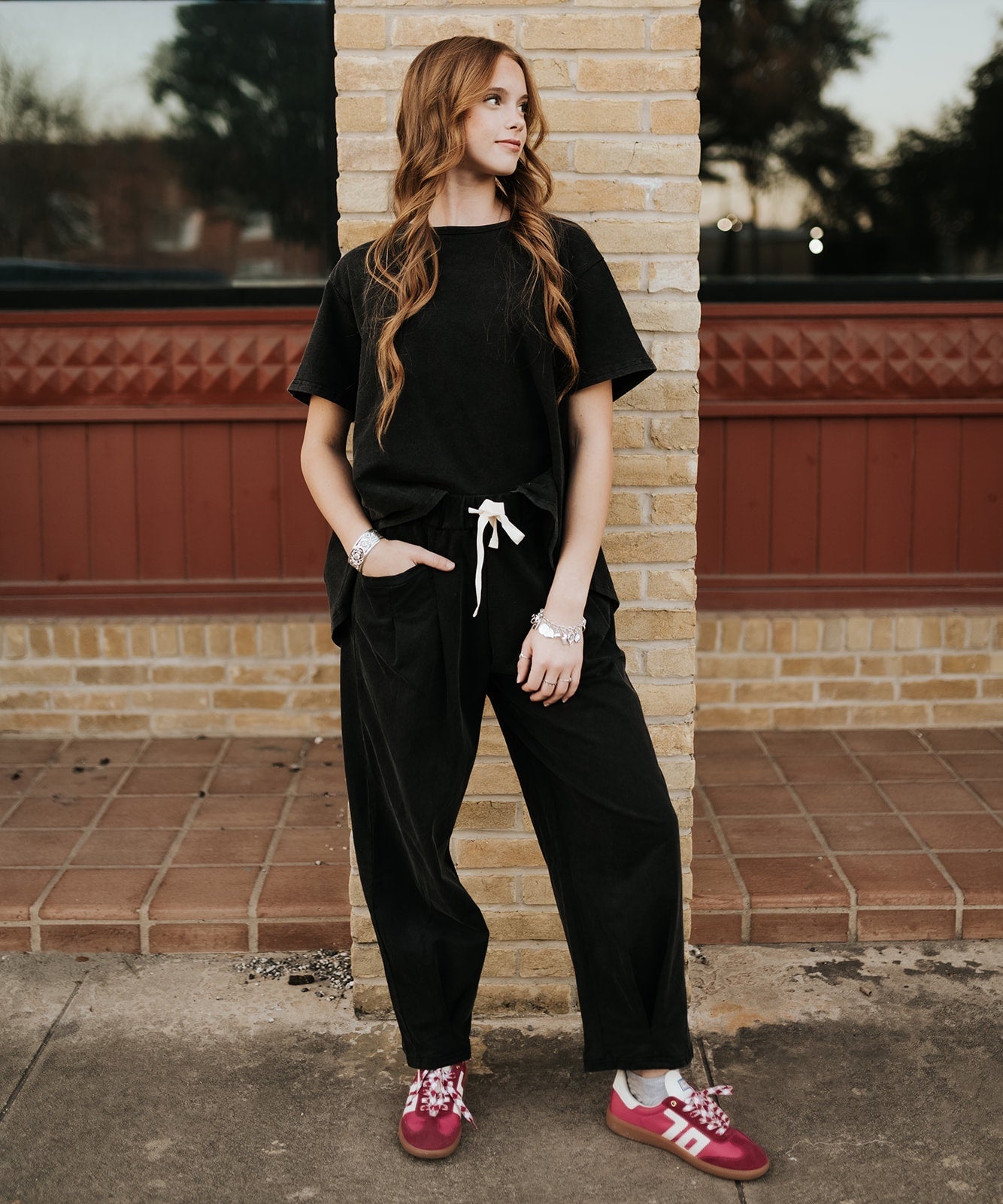 Black Washed Pleat Detail Short Sleeve Top and Pant Set DETP40335 - Southern Soule Designs